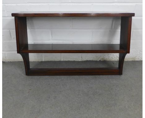 Mahogany and rosewood two tier wall shelf with inlaid stringing, 