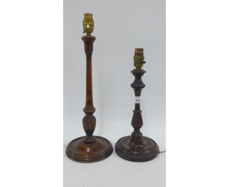 Two mahogany wooden table lamp bases, tallest 37cm excluding fitting (2) 