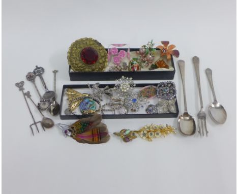 Collection of vintage and later costume jewellery brooches, lady's wristwatch and various Epns spoons, etc (a lot)  lot) 