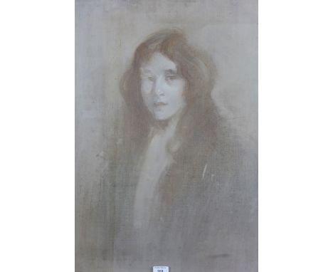 Half length portrait of a girl with long hair, mixed media, apparently unsigned, framed under glass, 49 x 67cm 