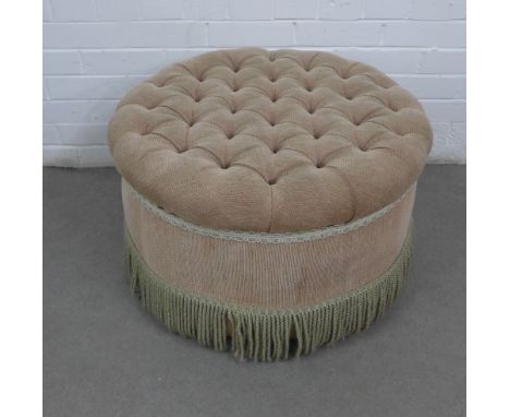 Button upholstered circular centre stool, 66 x 42 x 52cm