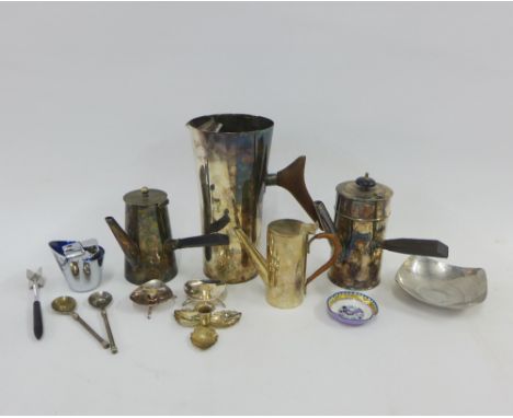 A collection of 20th century Epns wares to include chocolate pots, Danish Cohr candlesticks, swizzle stick and Stainless stee