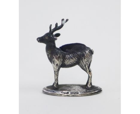 Early 20th century silver Stag pin cushion, Birmingham 1911, 4.5cm high 