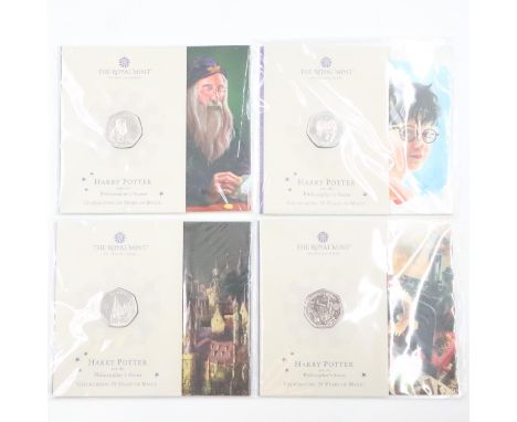 Set of four Harry Potter 50p B.U coins as issued. UK P&amp;P Group 1 (£16+VAT for the first lot and £2+VAT for subsequent lot