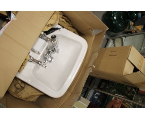 A BOXED SINK &amp; PEDESTAL TOGETHER WITH A MODERN STANDARD LAMP