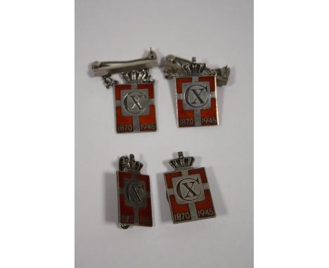 A BOX OF SILVER AND ENAMEL PIN BADGES ETC 
