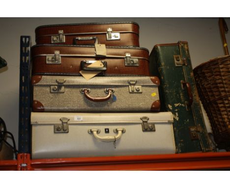 FIVE VINTAGE SUITCASES TO INCLUDE A CROWN LUGGAGE EXAMPLE
