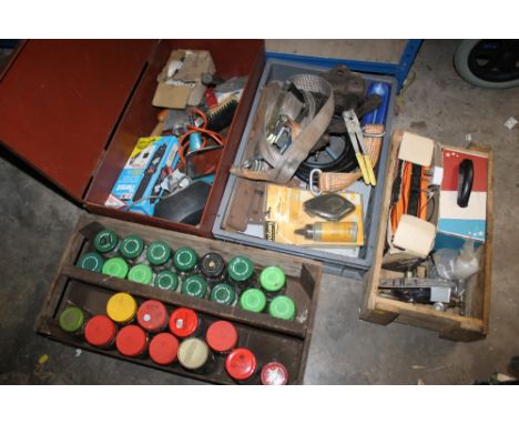 THREE BOXES OF MIXED TOOLS AND SCREWS ETC PLUS METAL TOOL CHEST AND CONTENTS