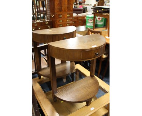 A PAIR OF MODERN DEMI-LUNE CONSOLE TABLES W-55 CM (2)