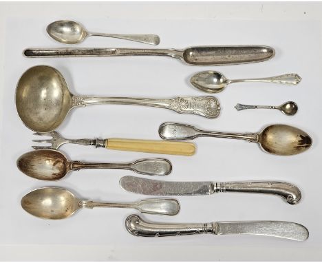 George III silver marrow scoop&nbsp;by Richard Crossley, London 1794, a Queens pattern silver sauce ladle, London 1819, crest