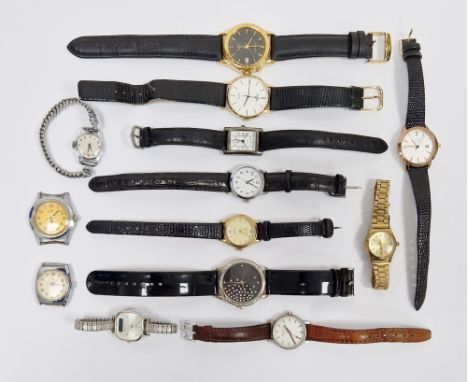 Rotary wristwatch, the circular dial with raised gilt baton hour markers, on a leather strap and an assortment of other watch