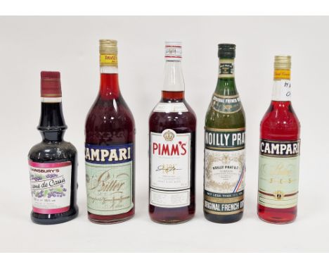 Vintage one litre of Campari, another bottle, one litre Pimms No.1, bottle of Noilly Prat French dry Vermouth and 50cl Creme 