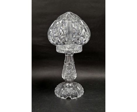 20th century cut glass mushroom shaped table lamp, 35cm high