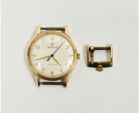 Gent's 9ct gold cased Rolex Precision wristwatch with a 17-jewel manual wristwatch, the silvered dial having raised gold Arab