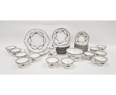 19th century Staffordshire pink lustre part tea service, pattern no.9125 in iron red, lustred and painted with pink flowers a