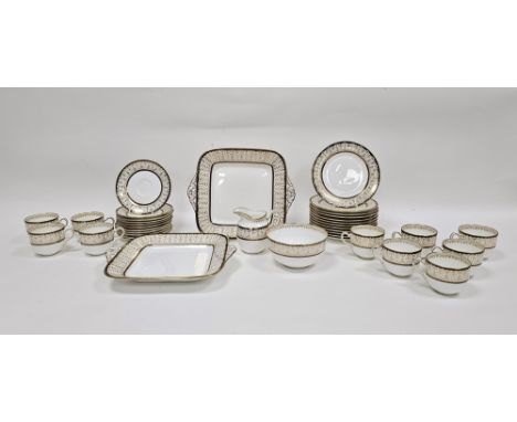 Wedgwood bone china part tea service, early 20th century, printed brown factory marks, iron red pattern no.W683/F, printed in