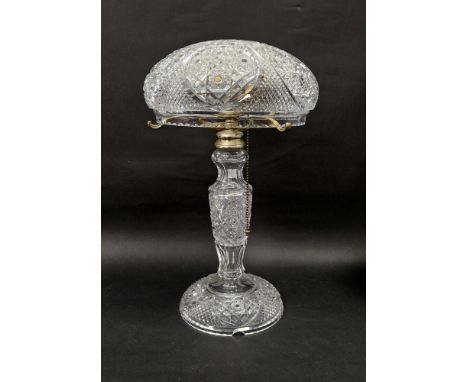 Edwardian cut glass mushroom shaped table lamp with brass fittings, 47cm high&nbsp;
