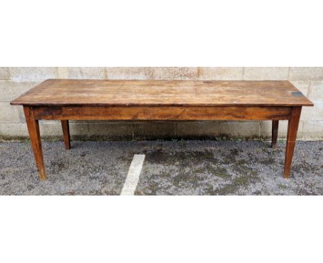 Antique oak plank-top dining table&nbsp;of rectangular form, on squared legs, 73cm high x 235cm long x 65cm deep&nbsp;Conditi