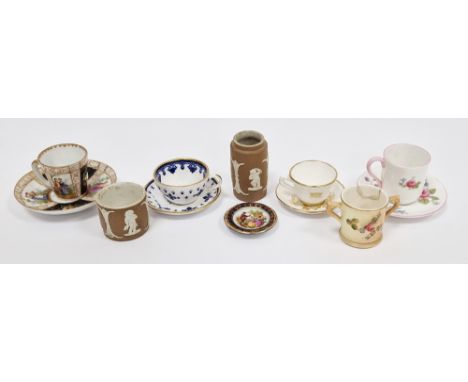 Group of late 19th/early 20th century pottery and porcelain miniature teawares, including: a Royal Worcester blush ivory grou