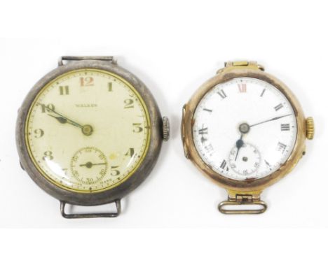 Lady's 9ct gold wristwatch&nbsp;with white enamel dial, Roman numerals and subsidiary seconds dial (strap missing) and a lady