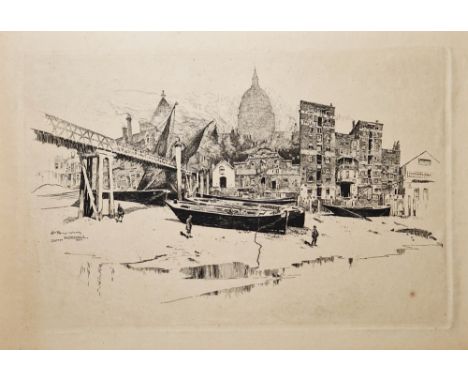 After Joseph Pennell (American 1857-1926) Etching on paper "St Pauls Wharf", signed and dated 1884 within plate, unframed, pl