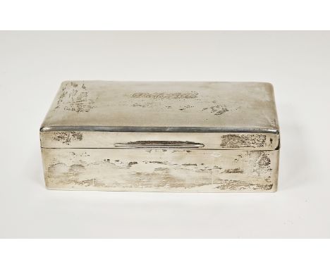 Silver cigarette box, engraved with initials 'DAGH' to hinged top, hallmarked London 1928, makers mark for Walker &amp; Hall,