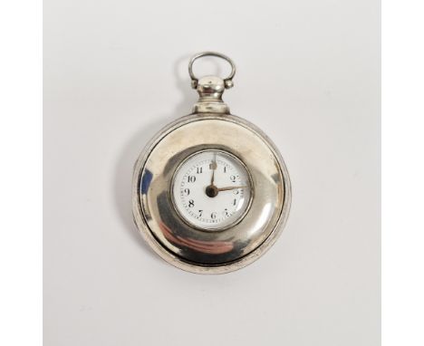 George IV silver pair-cased pocket watch, the silver top with glass window showing small enamel dial, the top opening to reve