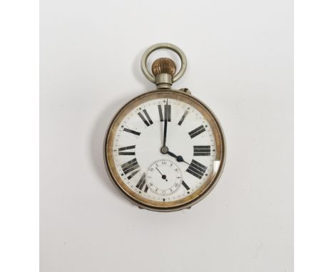 Early 20th century Goliath pocket watch, the circular enamel dial with Roman numerals denoting hours, seconds subsidiary dial