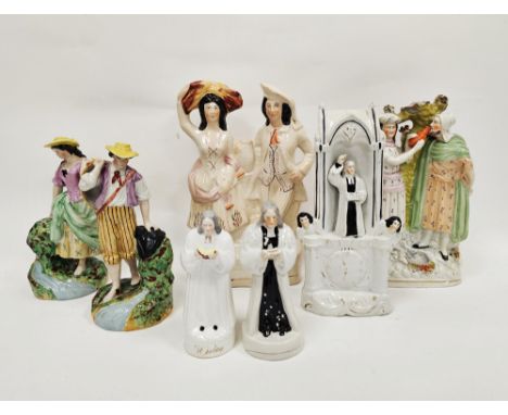 Collection of Staffordshire pottery figures&nbsp;including a Wesley clock face group and two further figures of John Wesley s