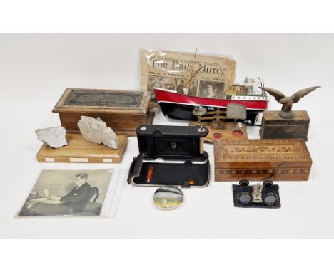 Mounted pieces of the Berlin Wall&nbsp;1988, on wooden plinth, marked 'East and West', a fibreglass model of a tug, postal sc