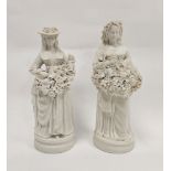 Two late 19th century Parianware figures of girl vintners, each with vine plaid hair, modelled