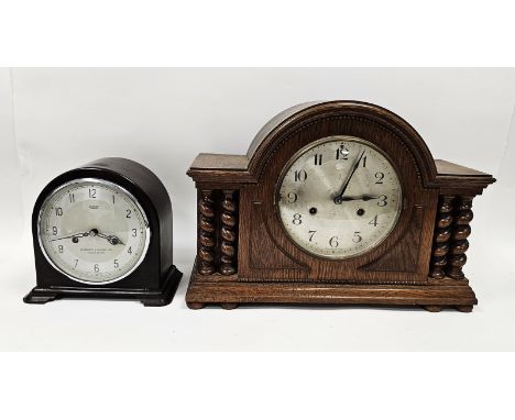 Arched shaped bakelite mantel clock&nbsp;by Smiths, Enfield retailed by Pleasance &amp; Harper, Gloucester, 20cm high and a l