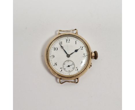Early 20th century gold cased gent's wristwatch, the circular enamel dial having Arabic numerals denoting hours with seconds 