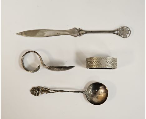 Maltese 917 standard silver letter opener with Maltese Cross finial, a 835 standard spoon&nbsp;with rose finial, a Chester si