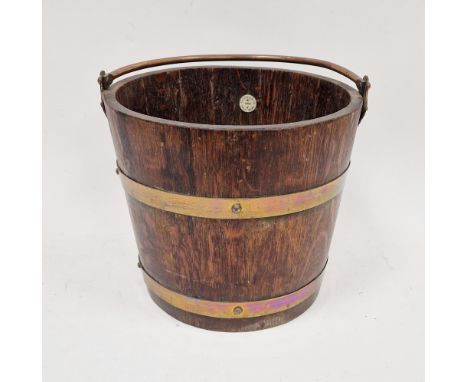 Oak and copper banded coal bucket&nbsp;by R A Lister &amp; Co Ltd, Dursley, early 20th century, tapering cylindrical form app