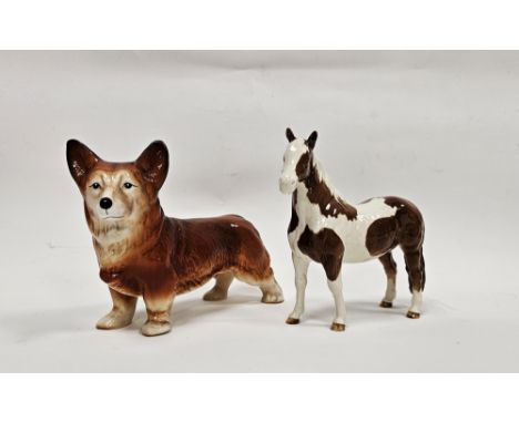 Beswick pottery Pinto pony&nbsp;in skewbald colourway, printed black marks, 17cm long and a vintage English pottery model&nbs