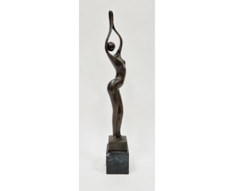 After J Depose - bronze freeform female figure with a stamp mark, on a stepped marble base, 46cm to the base, 53cm including 