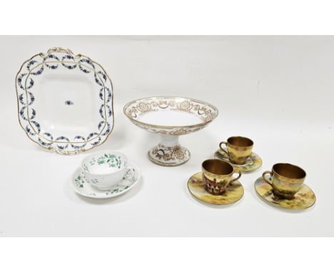 Limoges D&amp;C footed tazza, gilt with neo-classical swag border, three Royal Doulton bone china cabinet cups and saucers&nb