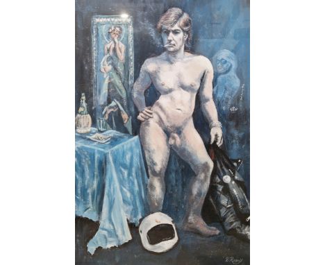 Derrick Russell (20th century) Acrylic on card "One Sunny Day", portrait of a nude male, signed lower right, framed and glaze