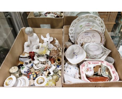 Two boxes of assorted ceramics and glass&nbsp;including a pair of Elizabethan bone china candlesticks, a cloisonne enamel egg