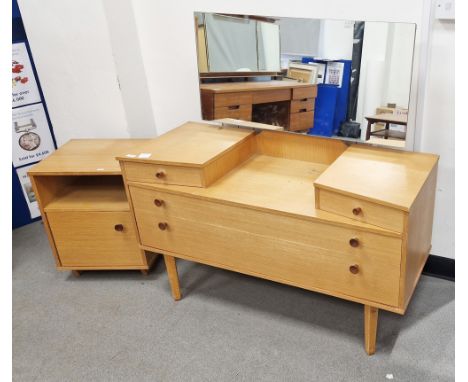 Vintage Avalon dressing table with single swing mirror, having two short and two long drawers, on square legs, 66cm high x 11