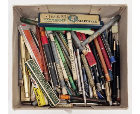 Collection of vintage ballpoint pens and pencils, including silver-plated and rolled gold propelling pencils