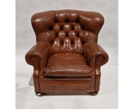 Ralph Lauren leather button back writer's armchair, on bun feet, 96cm high&nbsp;