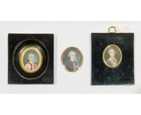 Three late 18th/early 19th Century French School portrait miniatures of gentlemen Watercolour on ivory Two identified and lab