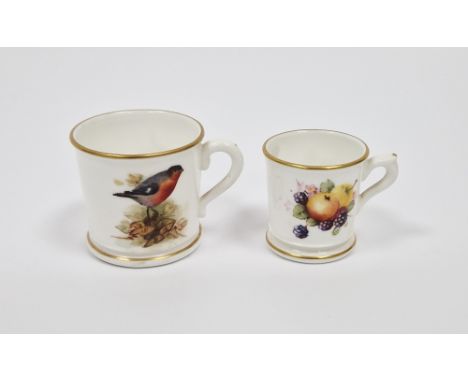 Two Royal Worcester bone china miniature tankards, circa 1920-30s, printed puce marks, one painted with a robin and the other
