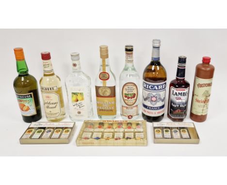 Collection of continental spirits and flavoured eau de vie&nbsp;including one litre Ricard Pastis, Schwarzwalder raspberry 40