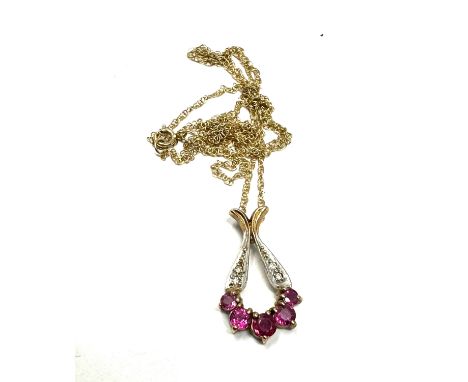 9ct gold diamond &amp; ruby pendant necklace (2g) 
