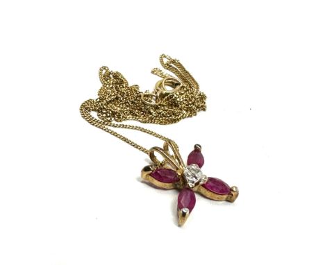 9ct gold diamond &amp; ruby pendant necklace (0.9g) 