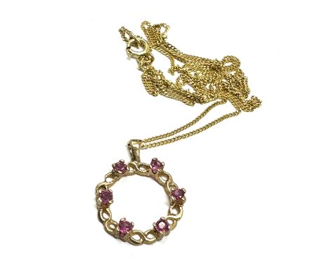 9ct gold ruby pendant &amp; chain (1.5g) 