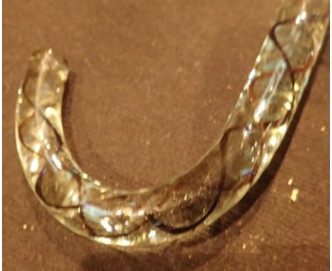 Early 20thC Nailsea end of day glass walking stick with double twist L: 90 cm
